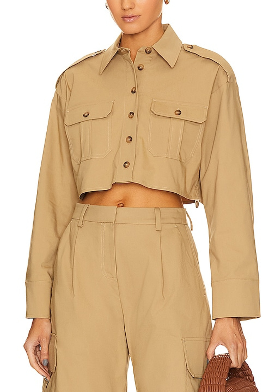 L'Academie Cropped Camel Brown Selia Shirt Size XS NWT